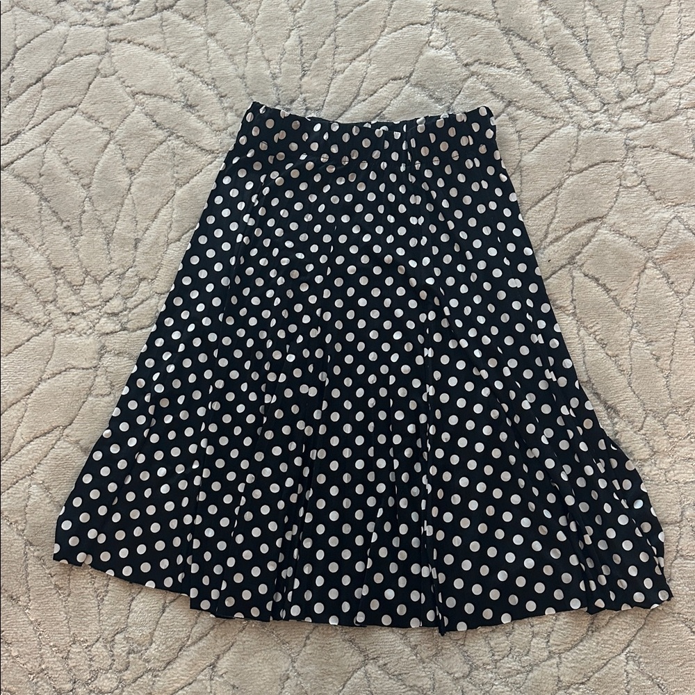 Black and White Polka Dot A-Line Skirt Elastic Waist